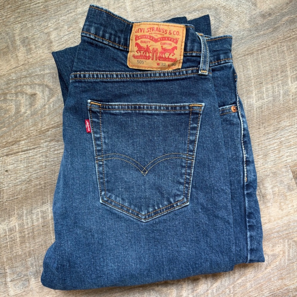 Levis 505 Regular Fit Jeans 32x29 Medium Wash Blue Waterless Denim